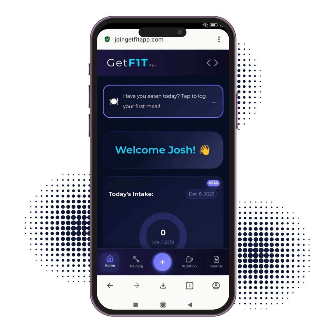 GetFIT App on mobile GetFIT App screenshot of the home screen.